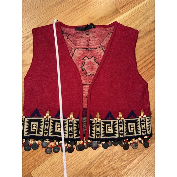 Andrea Jovine Wool Beaded Sweater Top Shirt Vest Small Vintage Red - Picture 10 of 12